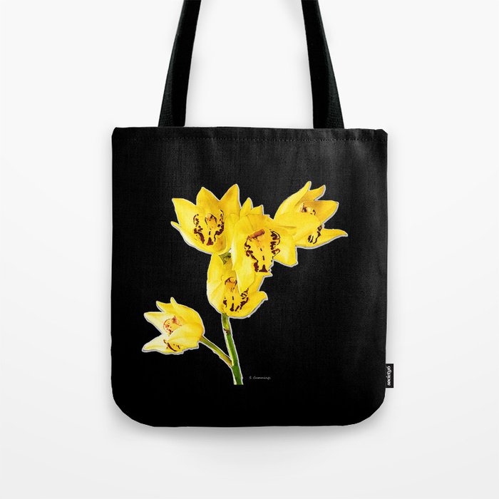 Yellow Orchids On Black Background Floral Art Tote Bag
