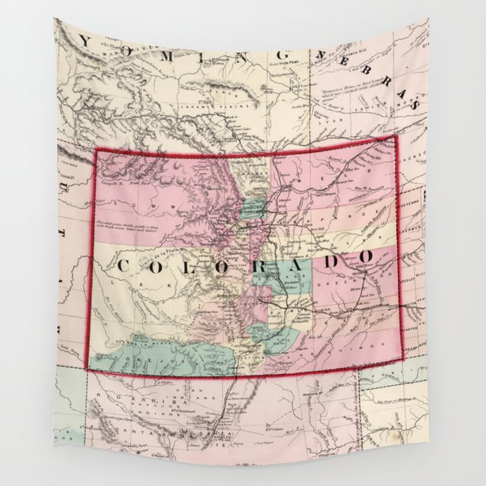 Vintage Map of Colorado (1873) Wall Tapestry by BravuraMedia  Society6
