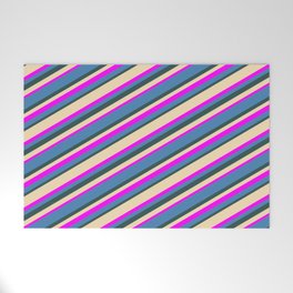 [ Thumbnail: Tan, Fuchsia, Blue, and Dark Slate Gray Colored Stripes Pattern Welcome Mat ]
