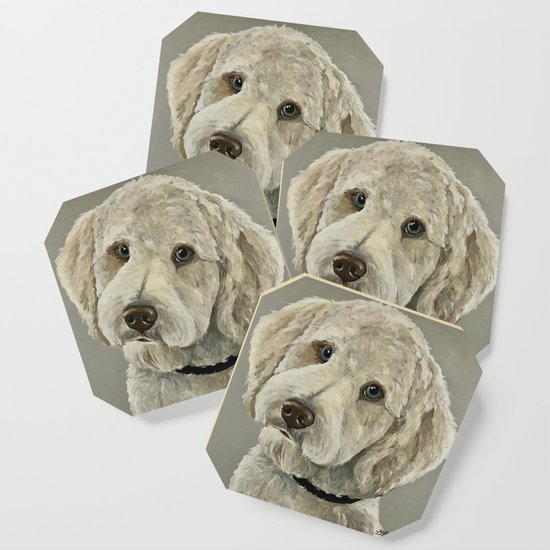 Golden Doodle Art Pet Painting Cute Dog Art Coaster By Leekeller