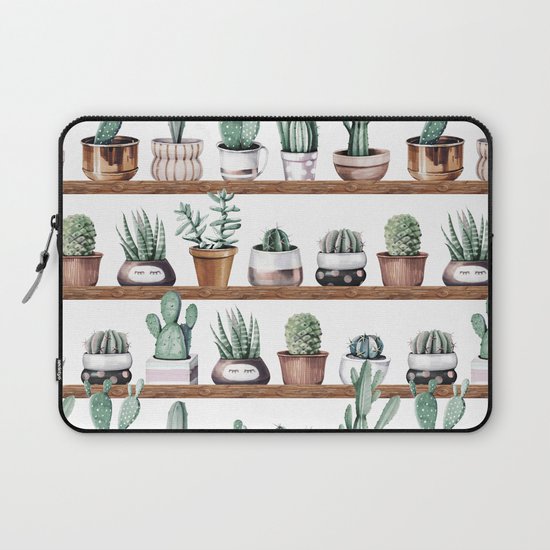 Cactus Shelf Rose Gold Green Laptop Sleeve by Nature