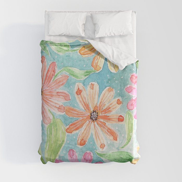 Watercolor Daisies Design Duvet Cover
