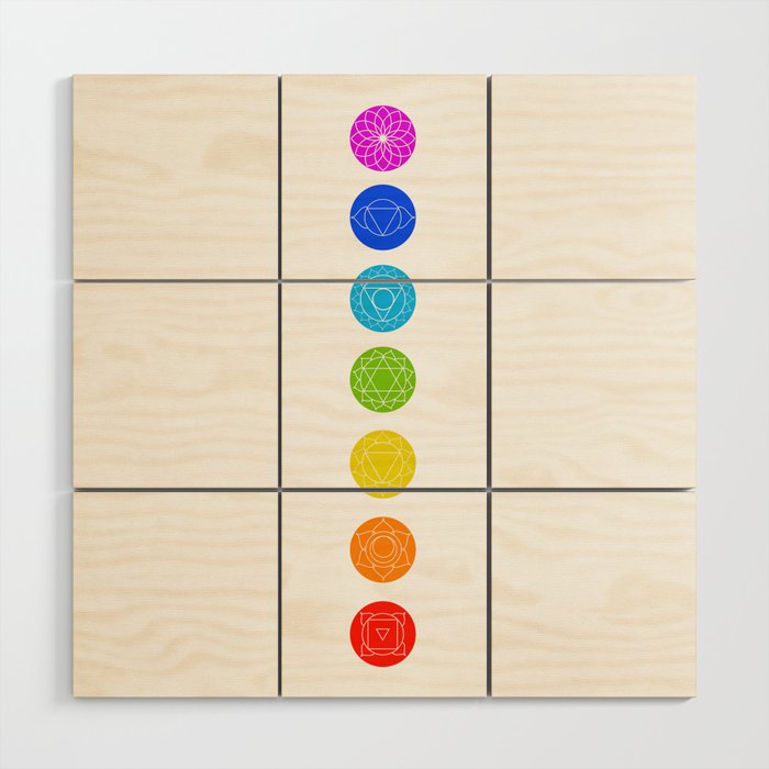 Chakra symbols with respective colors- Spiritual gifts Wood Wall Art