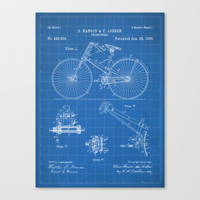 Cycling Patent - Bicycle Art - Blueprint Canvas Print