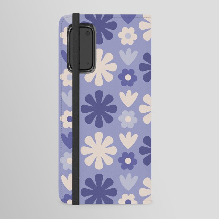 Scandi Floral Grid Retro Flower Pattern Light Periwinkle Purple and Cream Android Wallet Case