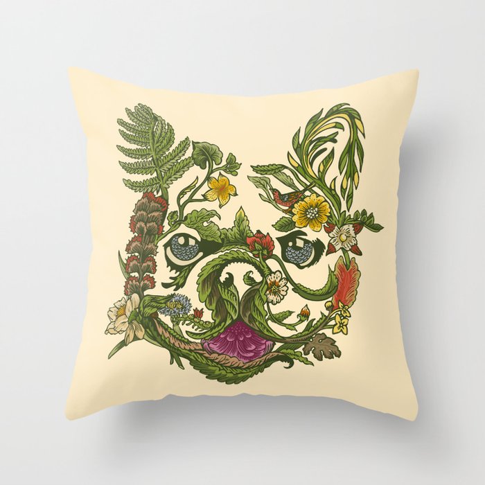 Botanical French Bulldog Throw Pillow
