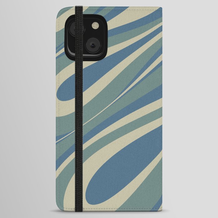 Fluid Vibes Retro Aesthetic Swirl Abstract Pattern in Vintage Blue and Beige iPhone Wallet Case
