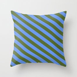 [ Thumbnail: Cornflower Blue and Dark Olive Green Colored Lines/Stripes Pattern Throw Pillow ]