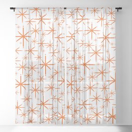 Twinkling Starbursts Mid Century Modern Pattern in White and Orange Sheer Curtain