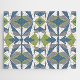 Green and blue retro geometric triangle pattern Jigsaw Puzzle