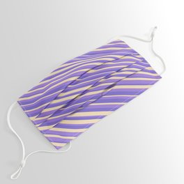 [ Thumbnail: Purple, Slate Blue, and Tan Colored Striped Pattern Face Mask ]