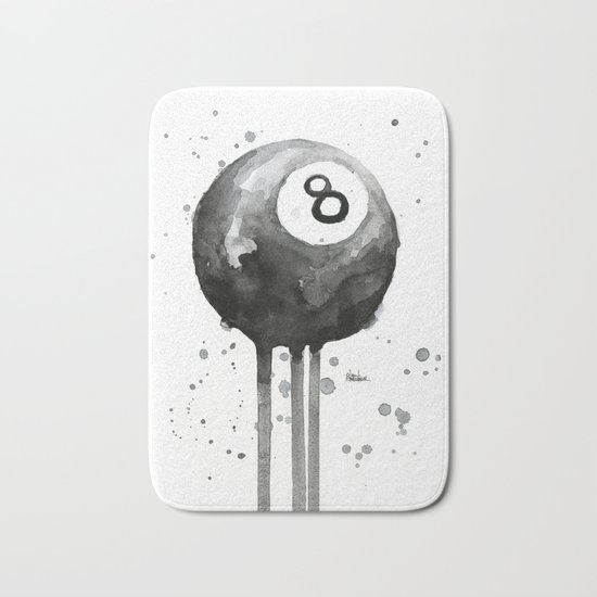 8-Ball Watercolor Black Pool Billiards Eight Ball Art Bath Mat