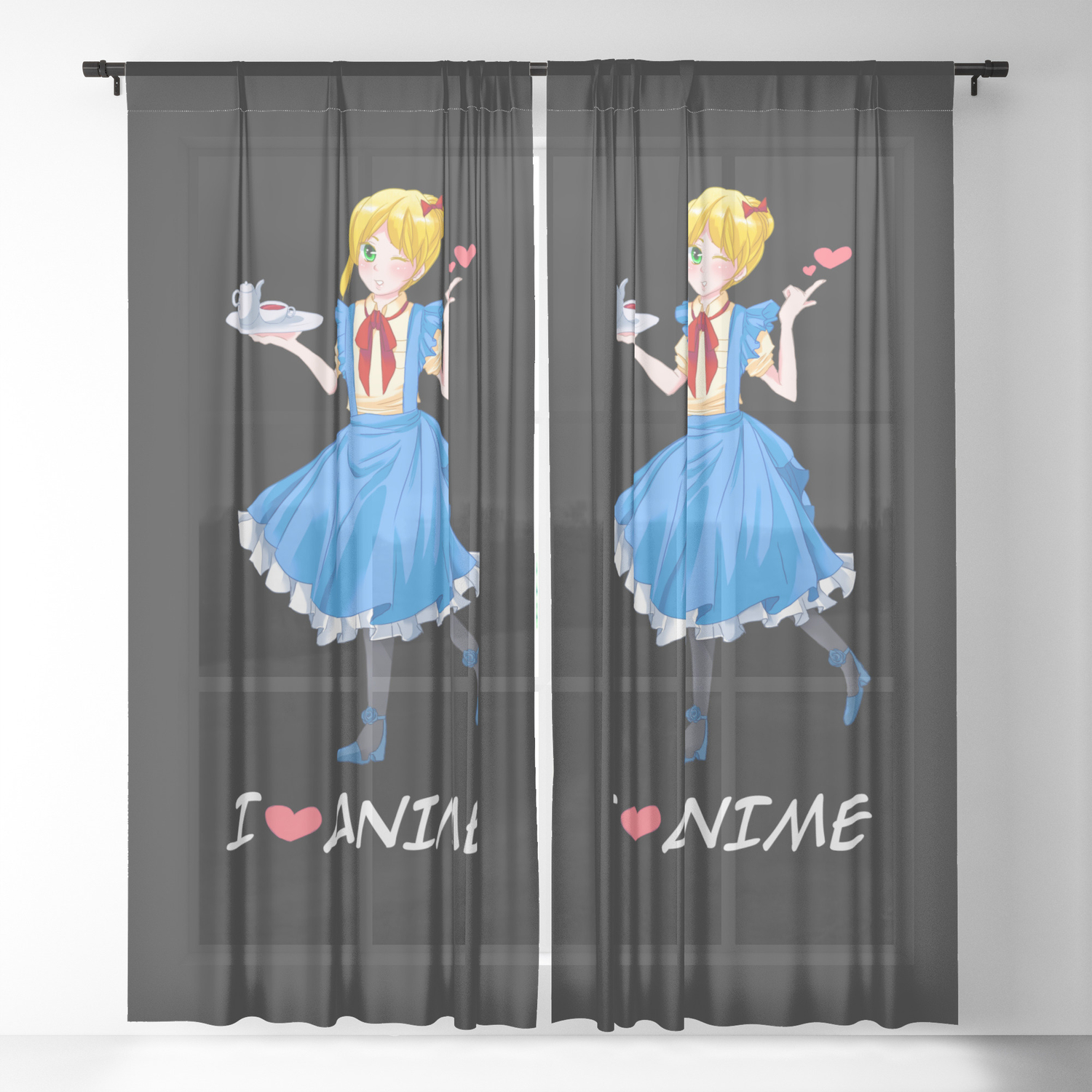 I Love Anime Short Hair Girl Otaku Kawaii Gift Sheer Curtain By