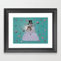 Fabulous Teal White Flowers Stained Glass Framed Art Print