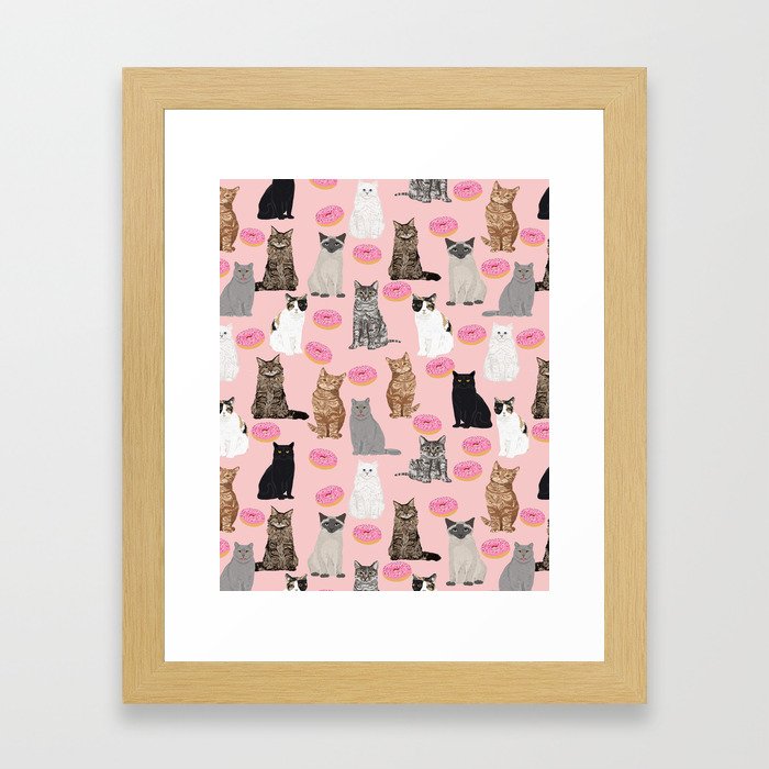 Cats with donuts cute cat breeds cat portraits pet portrait cat lady hipster gifts sprinkle donut Framed Art Print