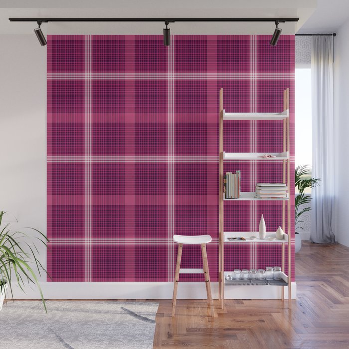 Abstract Pink Farmhouse Style Gingham Check Tartan  Wall Mural