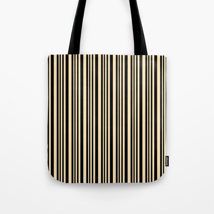 Black & Beige Colored Pattern of Stripes Tote Bag