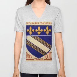 Vintage French Shield Stamp V Neck T Shirt