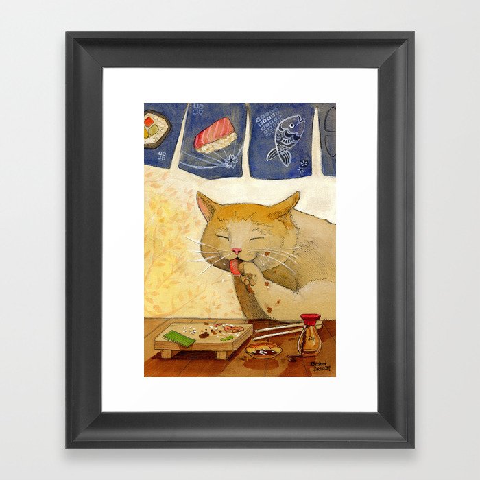 Sushi Cat- "All Done" Framed Art Print
