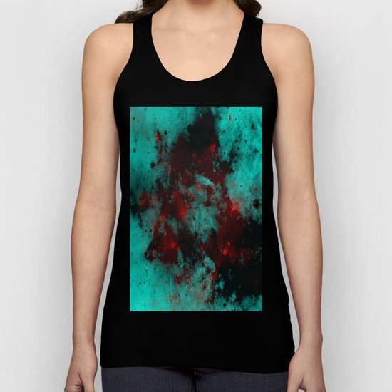 Ruby Galaxy - Abstract cyan, red and black space themed painting Unisex Tank Top