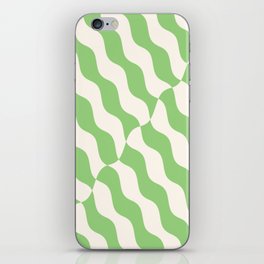 Retro Wavy Abstract Swirl Pattern in Green & White iPhone Skin