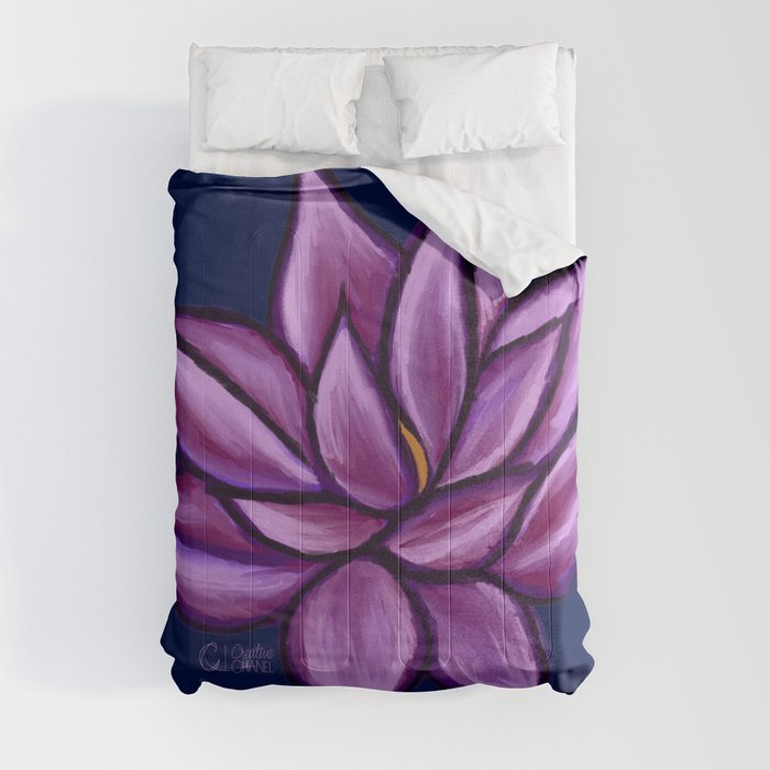 Pink Lotus on Navy Comforter