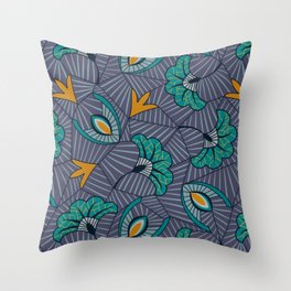 Teal flower african pattern Throw Pillow