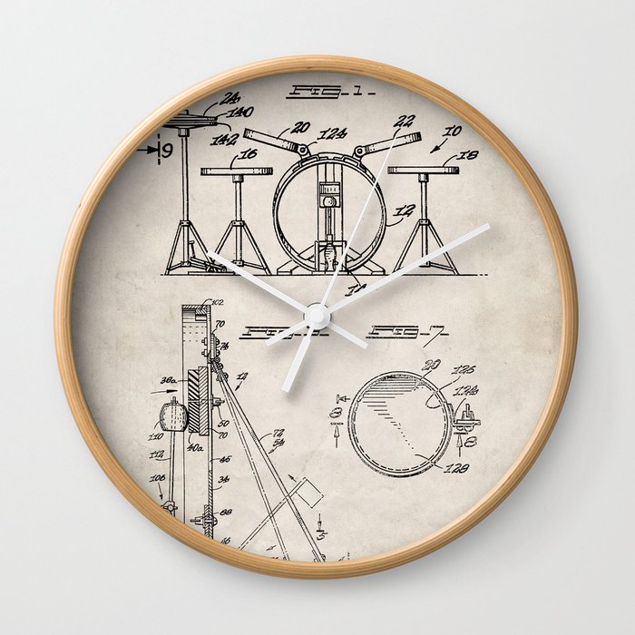 Drum Set Patent Drummer Art Antique Wall Clock By Patentpress Drum Set Patent Drummer Art Antique Wall Clock By Patentpress