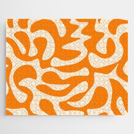 Abstract Mid century Modern Shapes pattern - Orange Jigsaw Puzzle