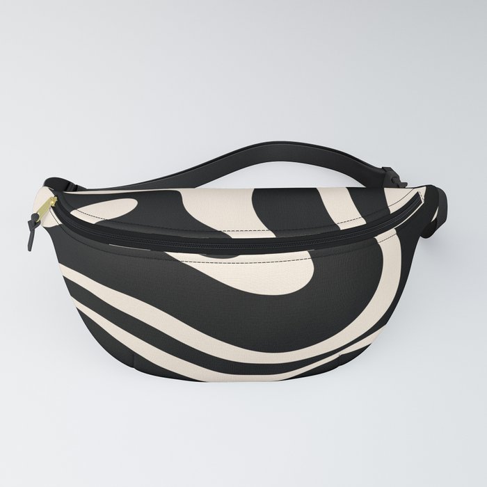 Modern Liquid Swirl Abstract Pattern Square in Black and Almond Cream  Fanny Pack