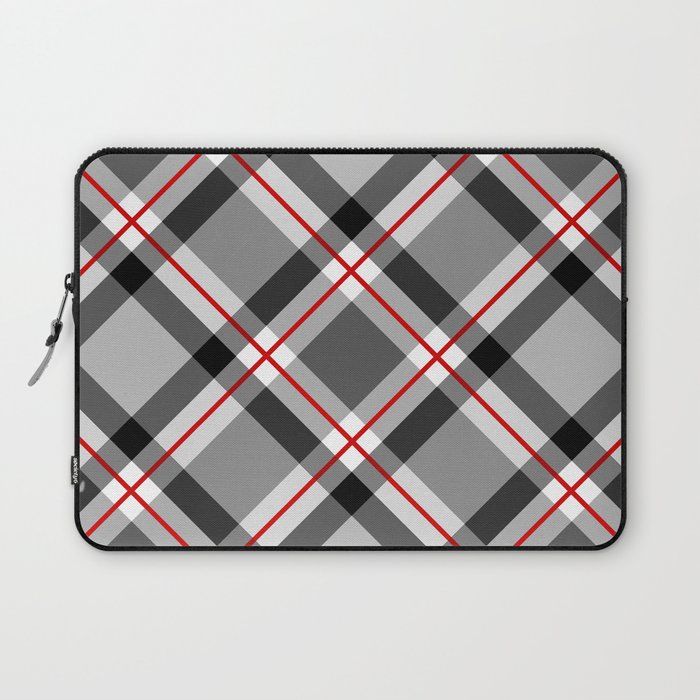 Large Modern Plaid, Black, White, Gray and Red Laptop Sleeve
