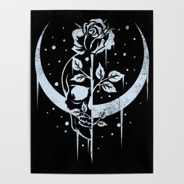 Occult Moon Rose Witchcraft Wicca Skull Gothic Poster