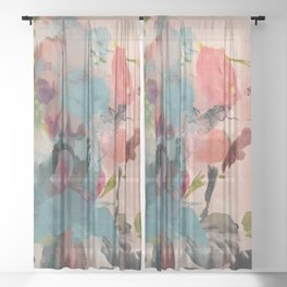 pink summer roses 3 triptych abstract Sheer Curtain