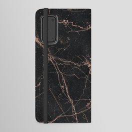 black and metallic rose gold glitter marble Android Wallet Case