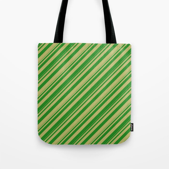 Forest Green & Dark Khaki Colored Lines/Stripes Pattern Tote Bag