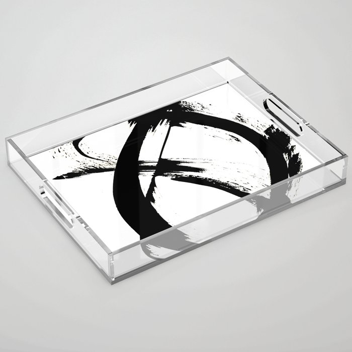 Brushstroke 7: a minimal, abstract, black and white piece Acrylic Tray