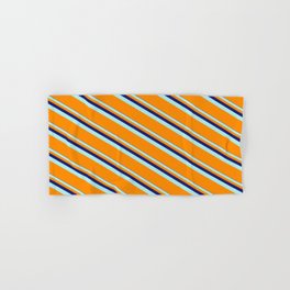[ Thumbnail: Midnight Blue, Turquoise, and Dark Orange Colored Lines/Stripes Pattern Hand & Bath Towel ]