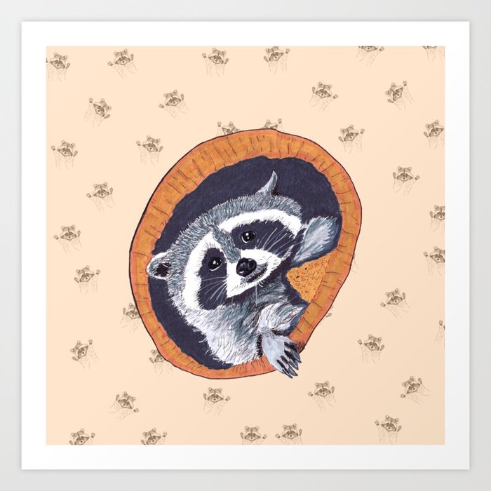 Peeking Raccoons# 1 - Warm Brown Pallet Art Print