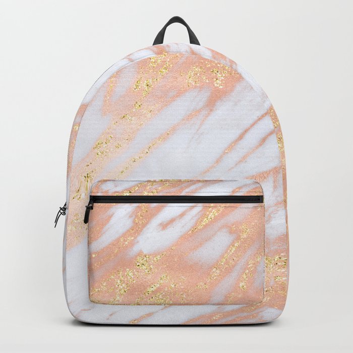 Marble - Rose Gold with Yellow Gold Glitter Shimmery Marble Backpack