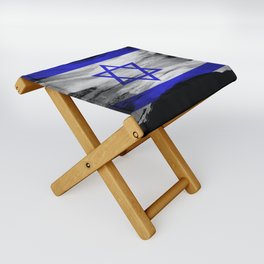 Israel flag brush stroke, national flag Folding Stool