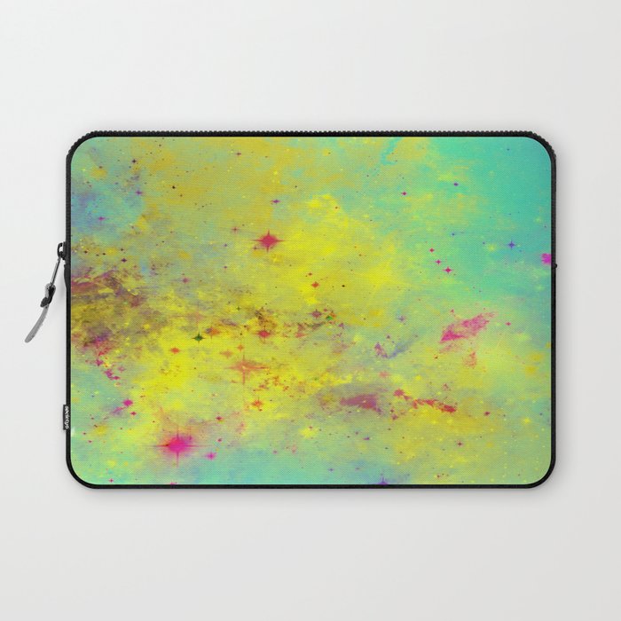 Pink Stars - Abstract space painting in yellow, blue and pink Laptop Sleeve