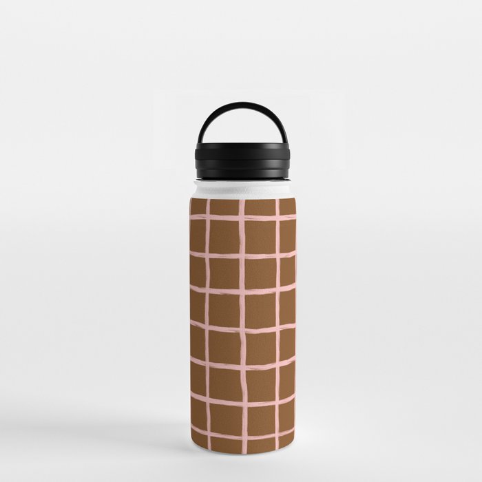 Neutral Tan Chequered Grid Water Bottle