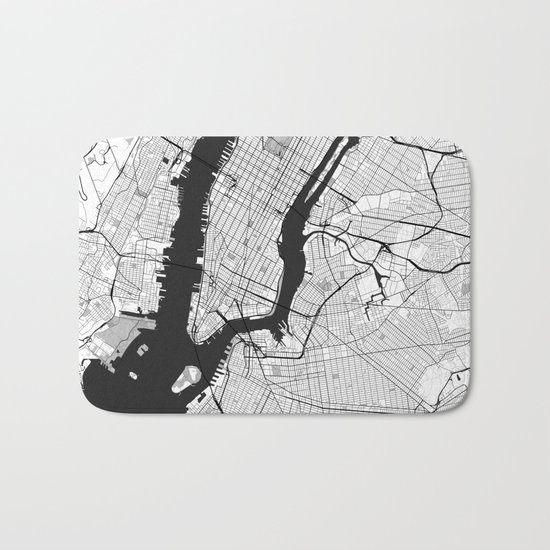 New York Map Gray Bath Mat