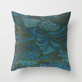 Paisley Leaf Abstract Pattern with Glitter Blue Green Aqua Throw Pillow