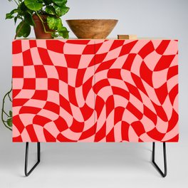 Pink and Red Wavy Checkered Print - Softroom Credenza