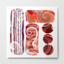 “Balancing Act” | Contemporary Digital Abstract Metal Print | Digital, Pattern, Purple, Brown, Rectangles, Swirls, Contemporary, Balls, Red, Circles 