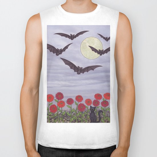 bats, zinnias, and black cat Biker Tank