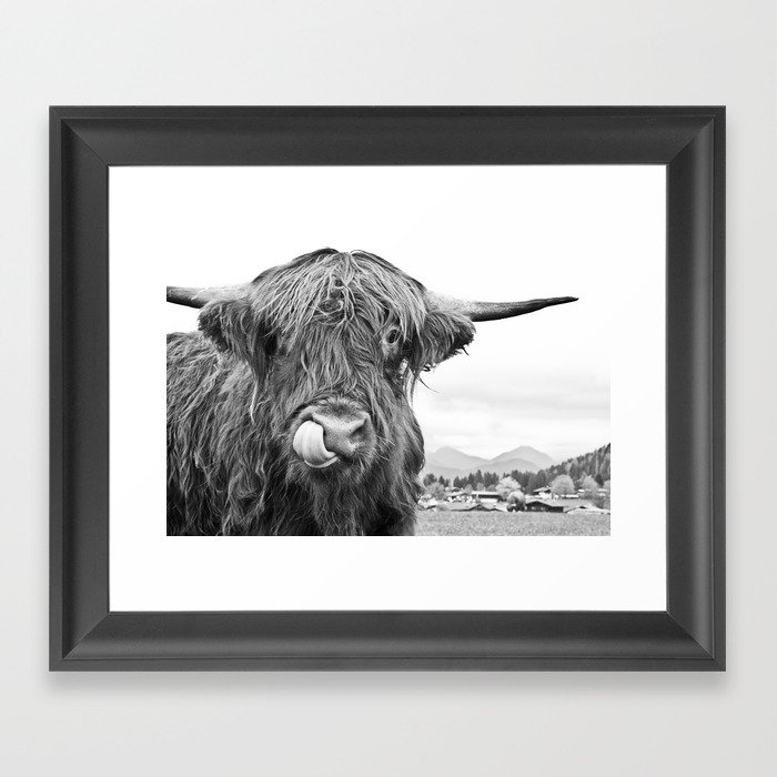 Cute Highland Cow Black & White #1 #wall #art #society6 Framed Art Print