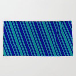 [ Thumbnail: Dark Blue and Dark Cyan Colored Lined/Striped Pattern Beach Towel ]