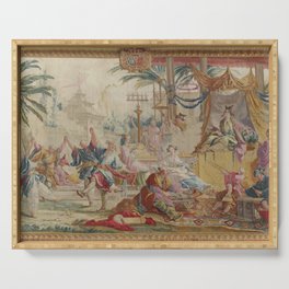 Antique 18th Century Chinoiserie Dance French Tapestry by Francois Boucher Serving Tray